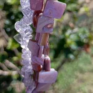 Purple Abalone Shell Necklace Lavender Cracked Clear Quartz Multi Strand 18-21"